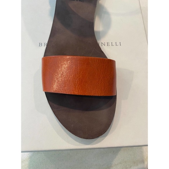 Brunello Cucinelli ankle sandal Designer Leather sz 38/8 Italy Brown $1080 Saks - Picture 7 of 9